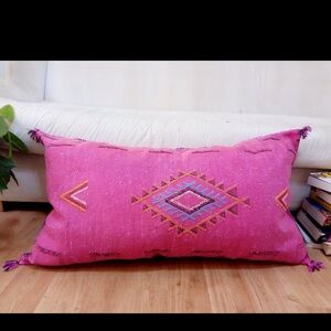 Moroccan Pillow - Lumbar Silk Cactus Pillow Pink Geometric pattern Cushion Boho